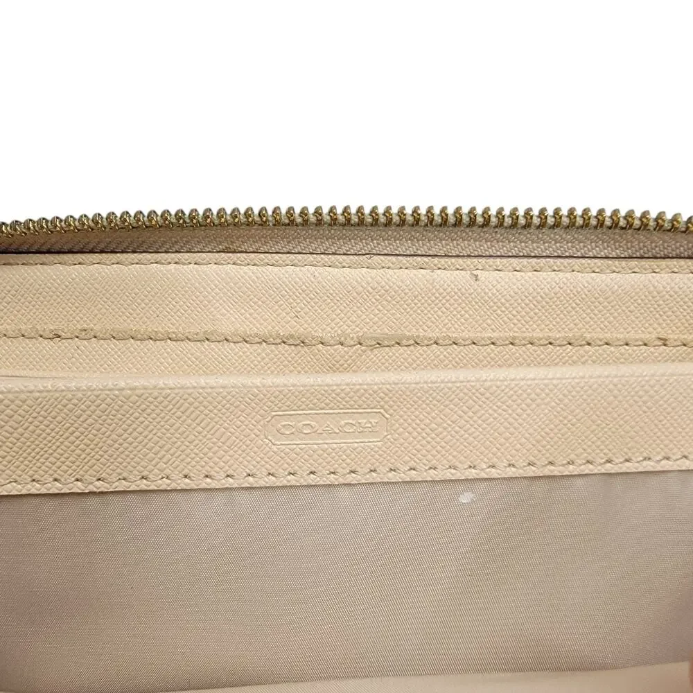Coach Signature Zip Around Long Wallet Heritage Stripe Brown Red Canvas